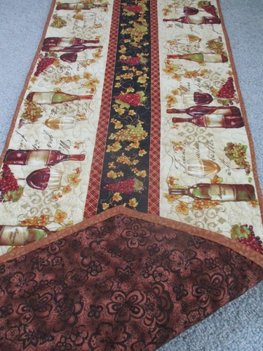 Hand Made Quilted Table Runner/ Topper /Mat ~ 16" x 48" ~ "Grapes & Wine" - Picture 4 of 6