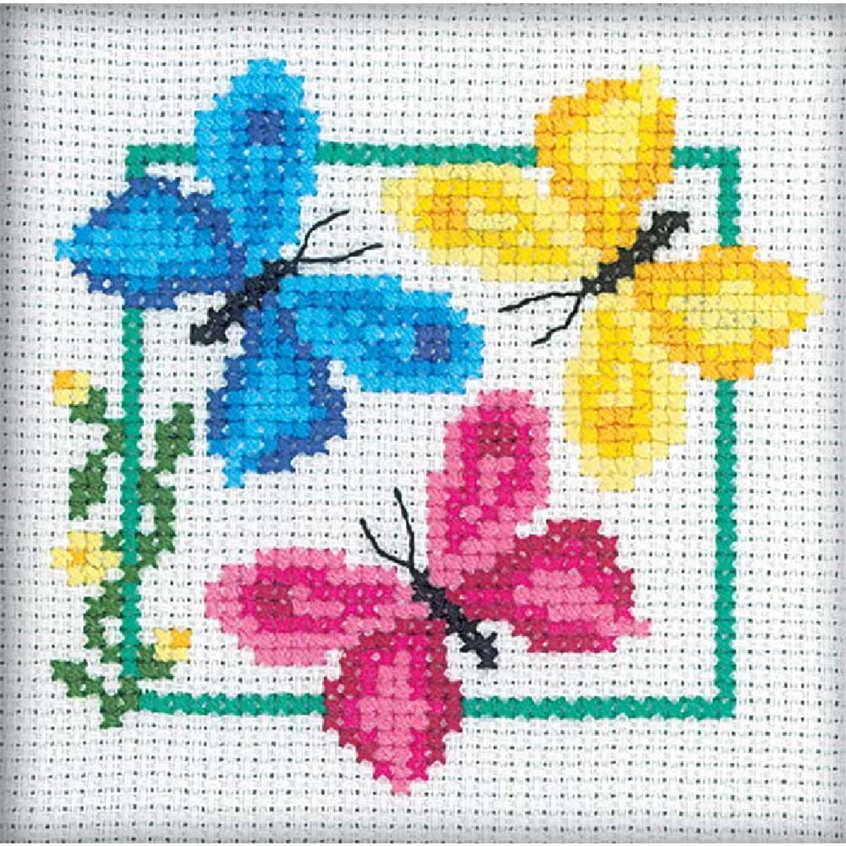 RTO counted Cross Stitch Kit ""Three butterflies"" H138, 9x9 cm, DIY