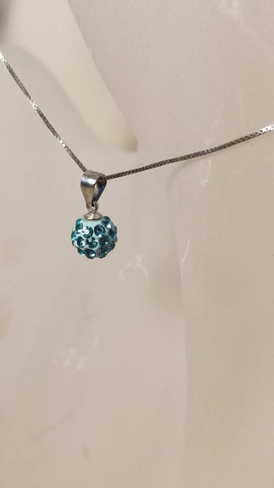 Collana Donna Argento 925 Ciondolo Sfera Strass Azzurro Punto Luce - Immagine 4 di 4