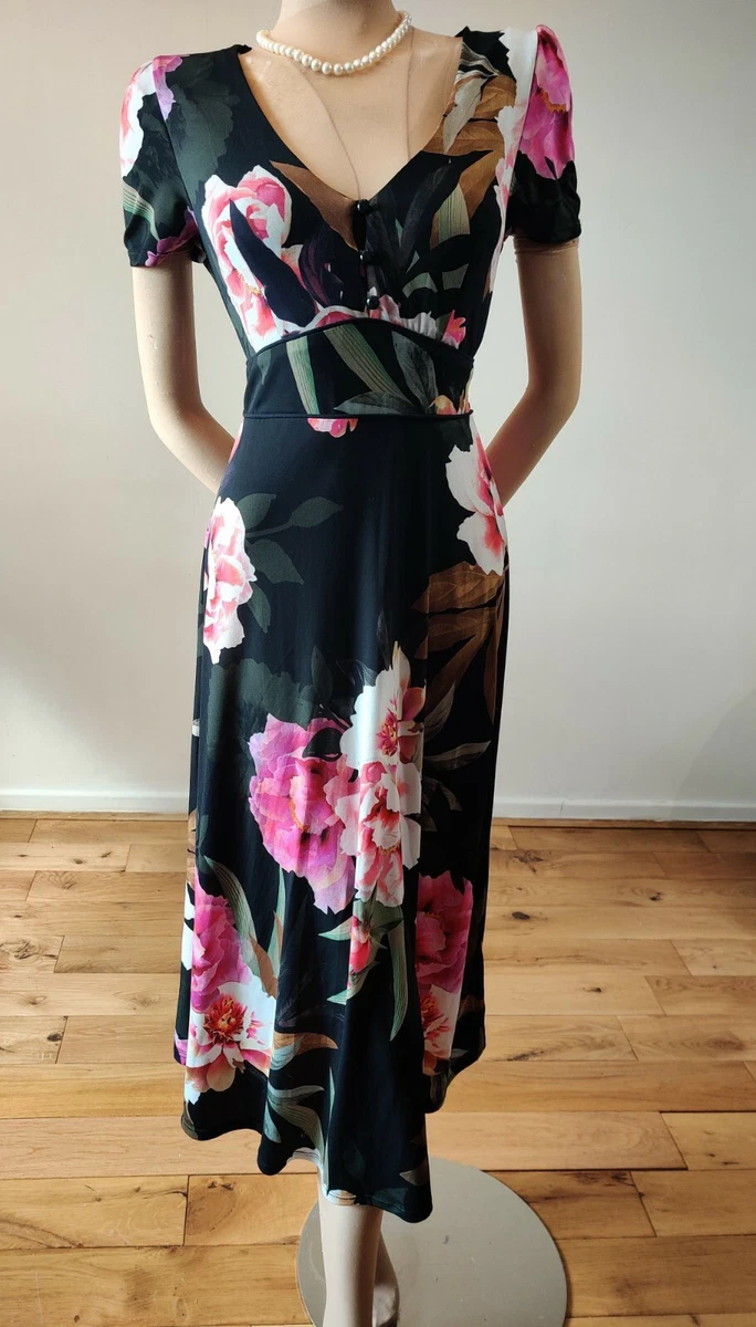 NEW MONSOON FLORAL DRESS SIZE UK 10 US 6 PINK BLACK CREAM GREEN 100%  POLYESTER | eBay