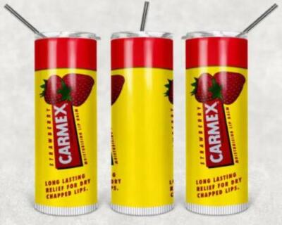 Strawberry Carmex 20oz Skinny Tumbler custom drinkware - with straw - Stainless 