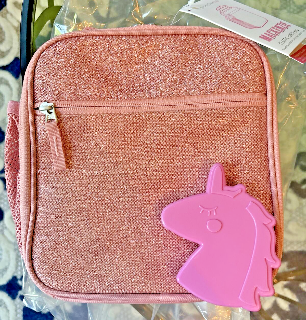 PONY Pottery Barn LUNCH BOX BAG scuola glitter + unicorno Barbie ragazza set viaggio 