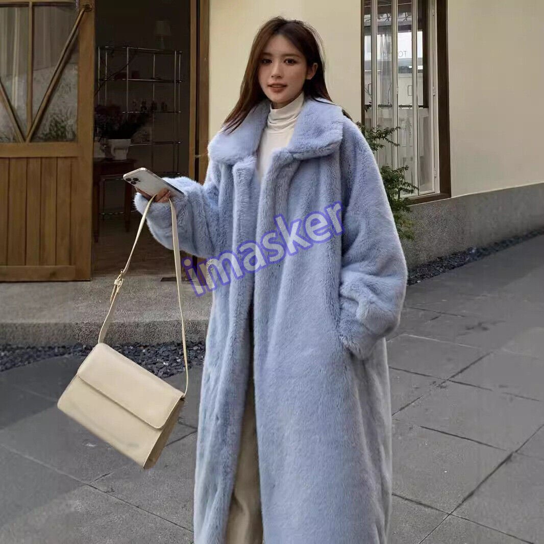 Winter Faux Mink Fur Coat Womens Loose Lapel Collar Thicken Mink Fur Long Jacket