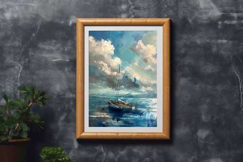 Tranquil Sailboat Seascape 5"x7" Print on Matte Paper | Serene Maritime Artwork - Picture 10 of 18