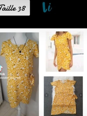 Robe Jaune A Fleurs Été Et Soirée Femme Taille 38 , M ☀️ - Photo 1/4