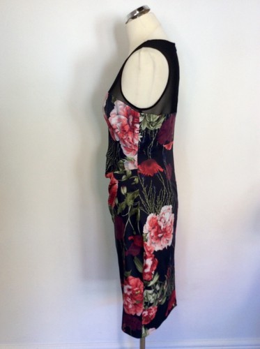 KAREN MILLEN BLACK & RED FLORAL PENCIL DRESS SIZE 14 & BRAND NEW MATCHING BAG - Picture 4 of 10