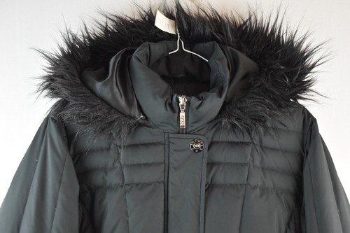 PER UNA Black Down Padded Coat size M Womens Long Puffer Jacket Hooded Casual - Picture 2 of 10