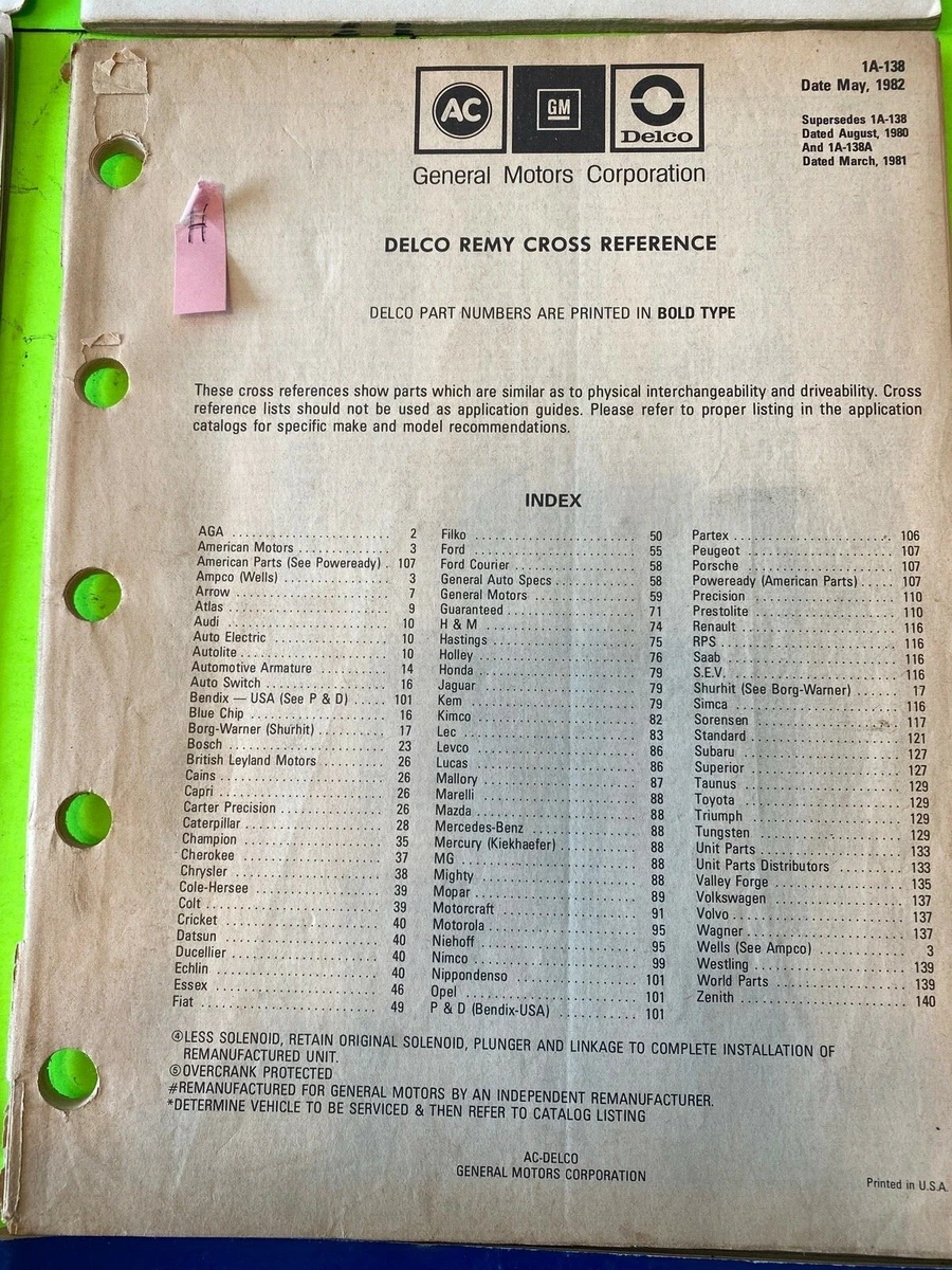 Delco Starter Cross Reference