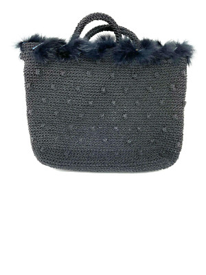 Carlo D'Santi Black Crocheted Purse With Fur-Like Top Design