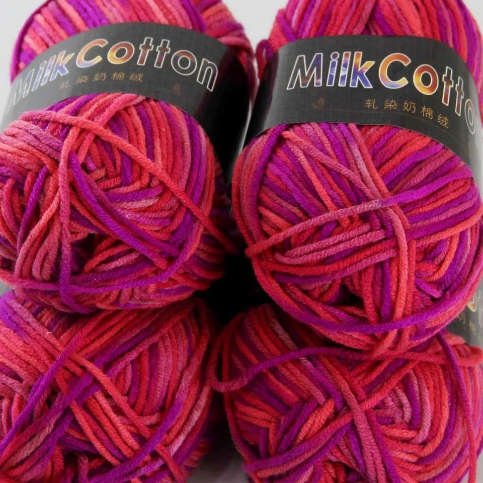 4 Balls x50g New Soft Colorful Children Cotton Hand dyed Wool Scarf Yarn Knit 16 - Image 2 of 4