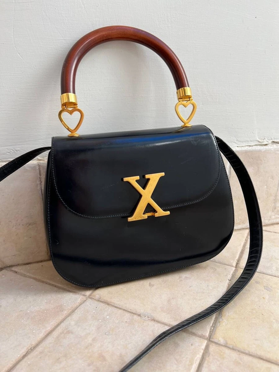 Authentic Moschino Redwall Vintage Hand Bag Made In Italy Leather Black X Logo