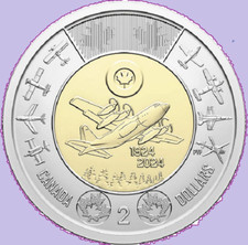 Monedas Toonie de dos dólares sin colores de la Fuerza Aérea de Canadá 2024 RCAF UNC