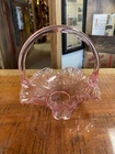 Vintage Fenton Accents Clear Pink Floral Glass Basket