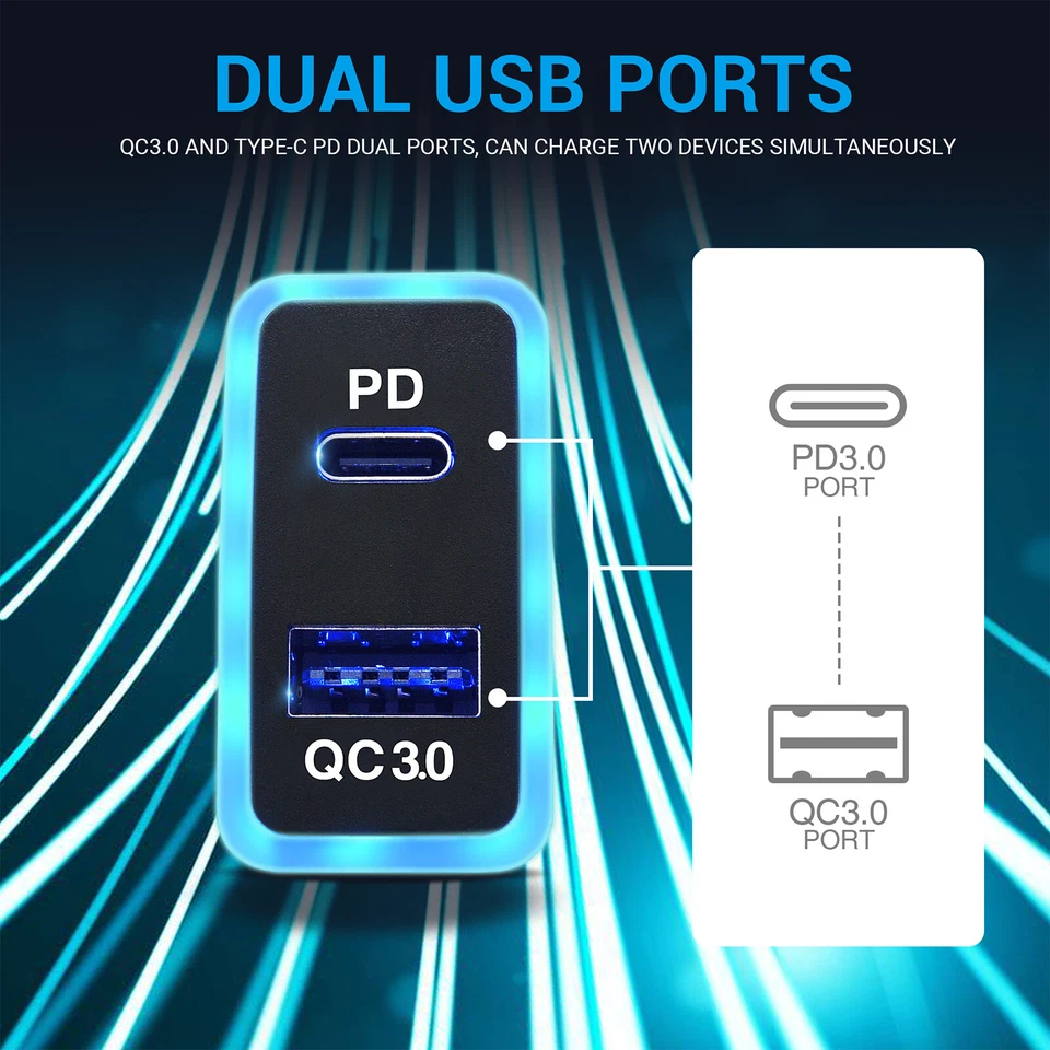 1x Car Charger Type-C QC3.0 Dual USB Charging Port for Toyota Tacoma Cruiser e15 - Image 4 of 4