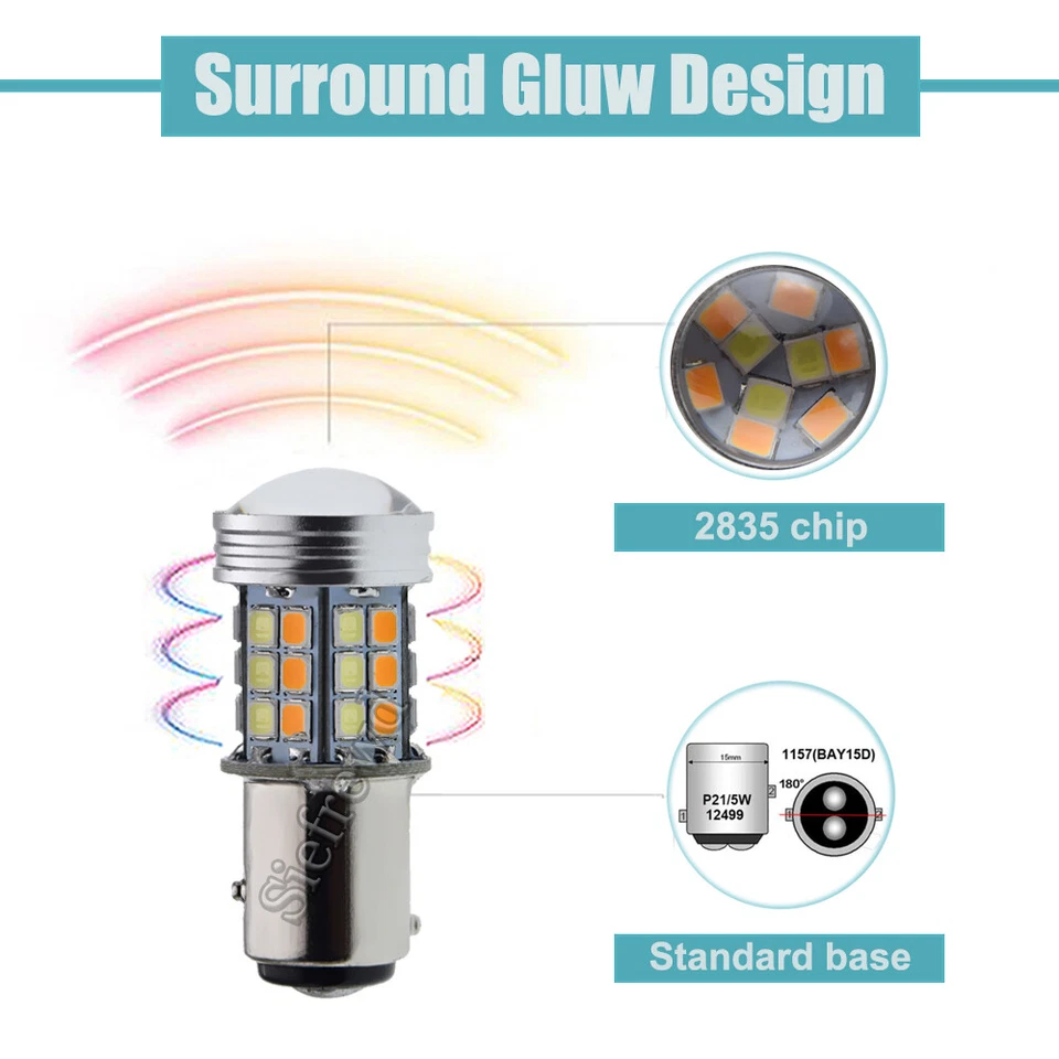 2 x 1157 BAY15D White/Amber Dual Color Switchback LED DRL Turn Siganl Light Bulb Foto 4 de 4