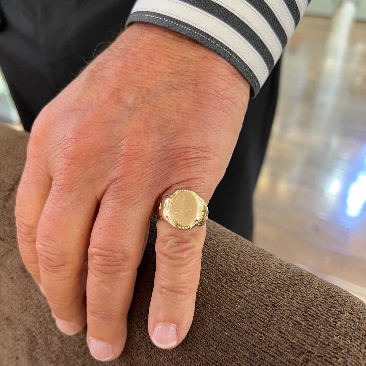 Antique Victorian Men s Oval Flat Top Signet Ring 14K Yellow Gold