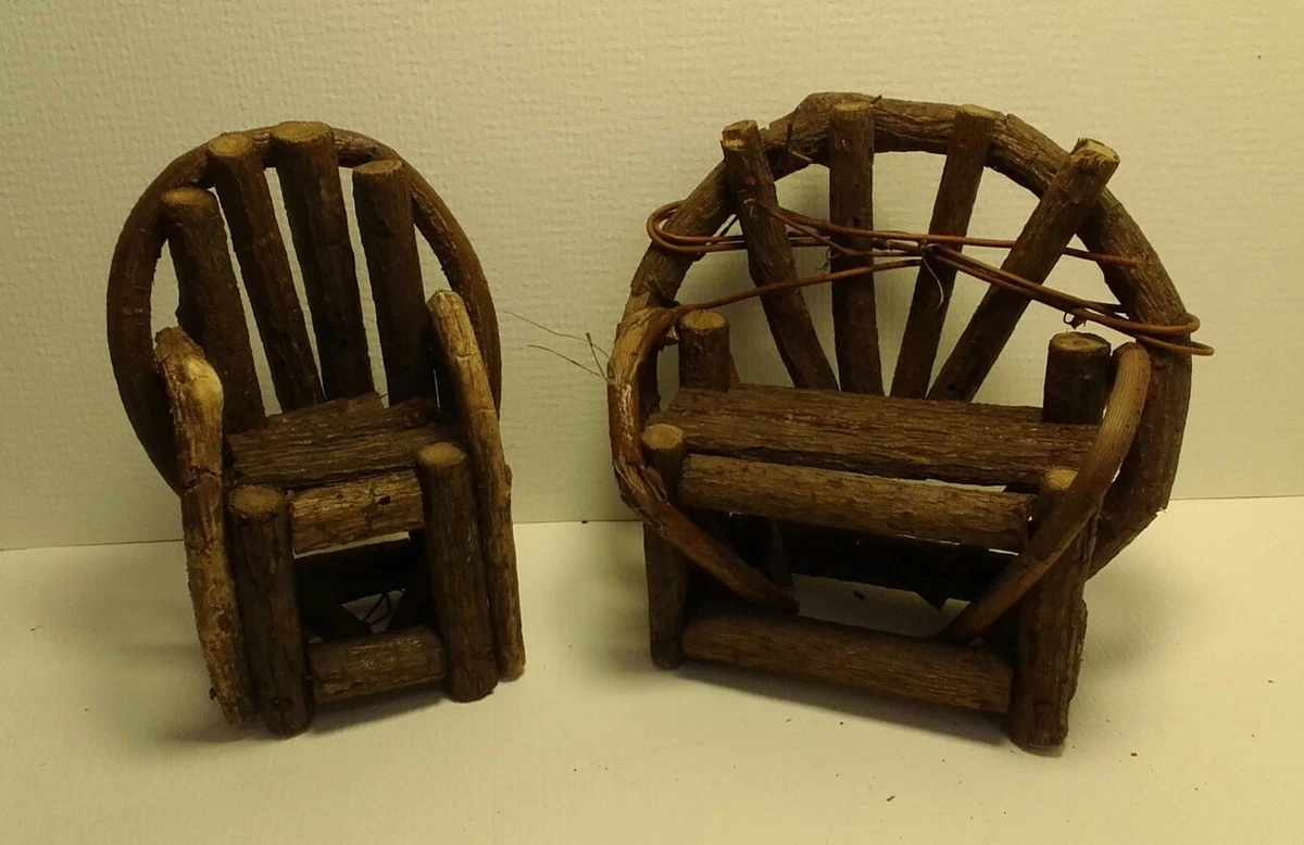 Dollhouse Miniature Rustic Twig Furniture Bench Chair Fairy Garden Yard 1 12