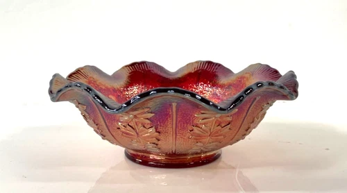 Vintage Imperial Glass Depression Carnival Glass Floral Bowl, 8"x3"