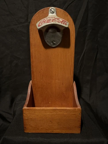 Vintage Wooden Coca-cola Wall Hanging Bottle Opener with Box to Catch Caps
