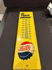 Original Vtg 1960s Say Pepsi Please Tin Metal Thermometer Advertising Cap Sign