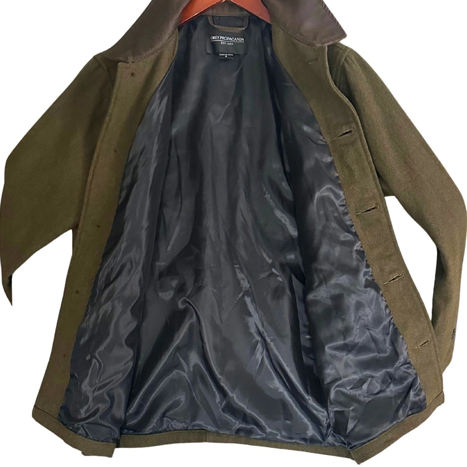 Obey Propaganda Wool Blend Field Jacket Mens Medium Olive Green Utility Coat - product detail image 7