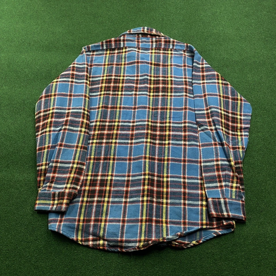 Camisa De Colección 60S 70S Franela Para Hombres L Azul Algodón Tejido A Cuadros Manga Larga EE. UU. Foto 4 de 4