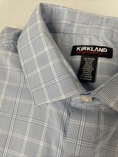 Kirkland Signature Men's Performance Sport Shirt XL 17-17.5, 32/33 BLUE PLAID