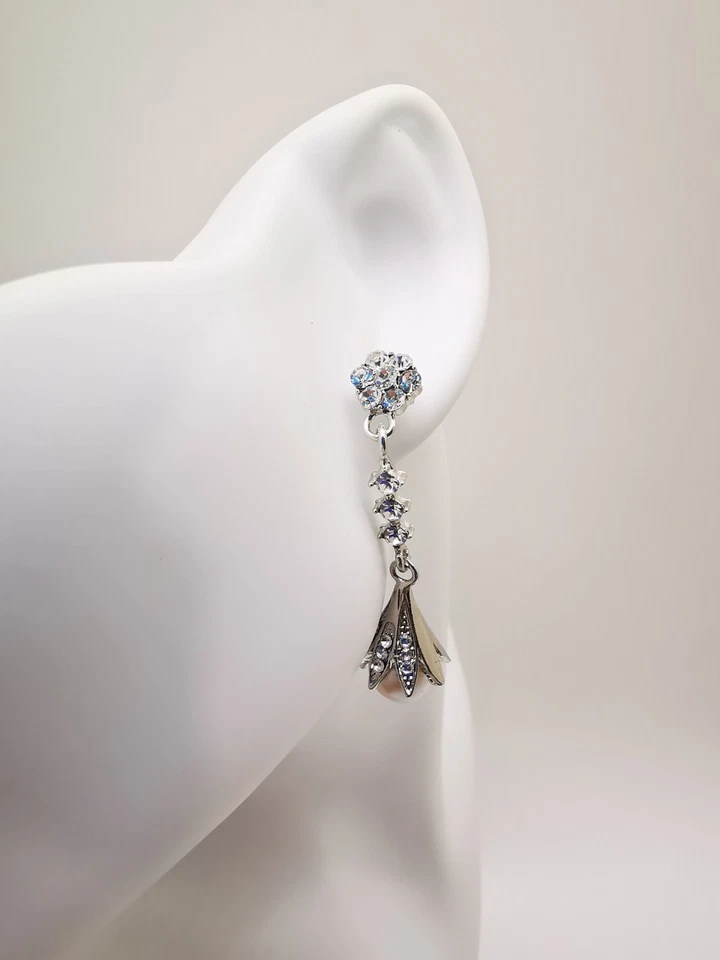 Genuinos Enormes Pendientes Colgantes de Perlas Blancas Marinas de 12 mm Cristal Relleno de Oro Blanco de 9 quilates Foto 3 de 4