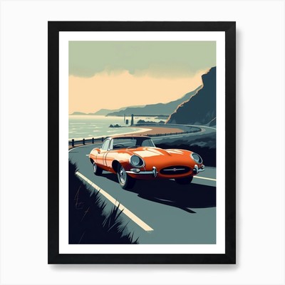 Gerahmtes Wandbild Poster Leinwanddruck Bild A Jaguar E Type In The Pacific Coas