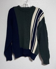 Vtg 90s Nautica Color Block Cable Knit Sweater Mens Small Striped Crew Neck