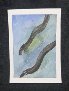 ACEO Art Card Original Watercolor 2.5x3.5in Signed by Artist “Eels”