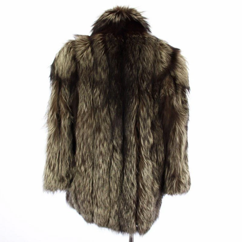 Серебряный Fox меха пальто коричневый белый серый реальный Fox меха L Японии винтажный верхняя одежда - Изображение 2 из 4