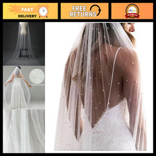 Elegant 1 Tier Pearl Bridal Veil with Metal Comb for Wedding Accessories