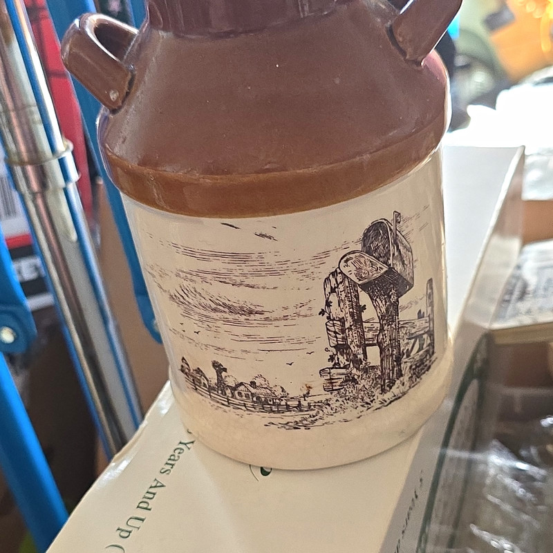 Brown & Beige Glossy Ceramic Jug, Decorative Windmill Pattern