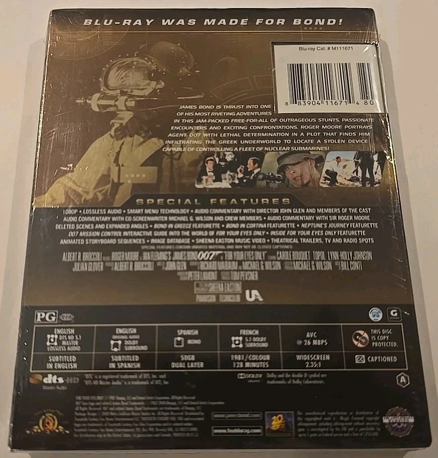 For Your Eyes Only (Blu-ray 1981, 2012) Roger Moore 007 James Bond NEW SEALED - Image 2 of 2