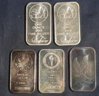 FIVE (5)  1 OZ .999 SILVER INGOTS ( 5 OZ TOTAL)  LOT 180558