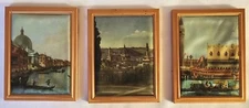 Vtg 3 Mini Copper Frame Art Prints Canvas Venice Italy Florence Italy 3"x4" EUC 