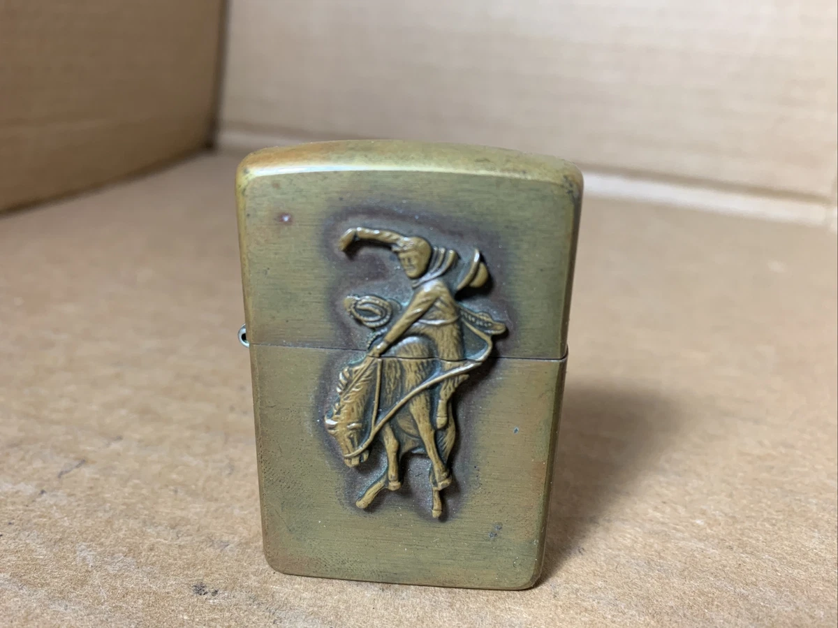Zippo 1994 Marlboro Miles Brass Wild West Cowboy Bucking Bronco Lighter NO Case