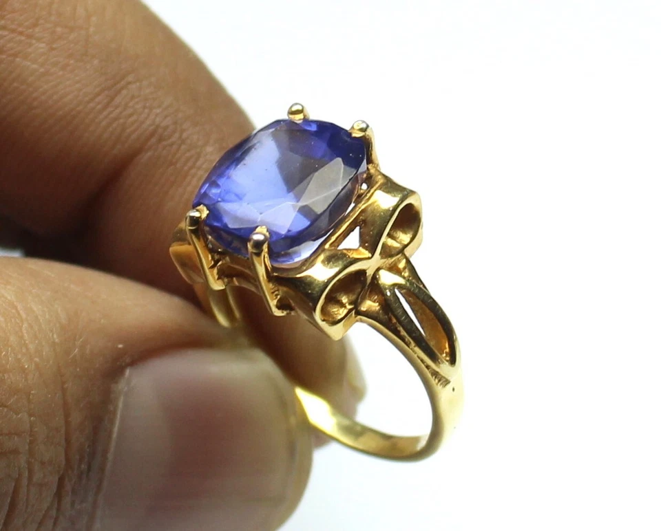 Blue Tanzanite Quartz 925 Silver Ring, Emerald Shape Ring, Gift For Her - Image 2 of 4