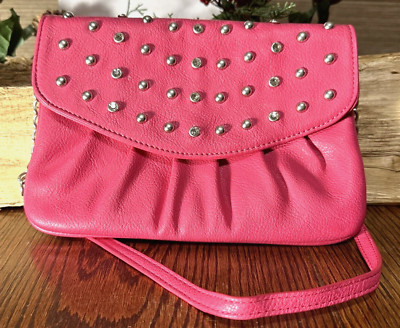 Grace Adele Pink Vegan Rhinestones Silver Bubbles Spaghetti Strap Chain Handbag