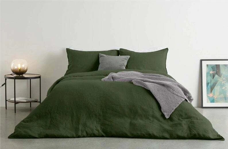 Dark moss green Linen Duvet Cover, California Duvet cover, Twin Full king duvet - Image 2 of 4