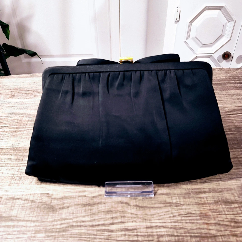 Bolso de noche vintage After Five L&M negro satinado años 50 10"x6" y monedero Foto 2 de 4
