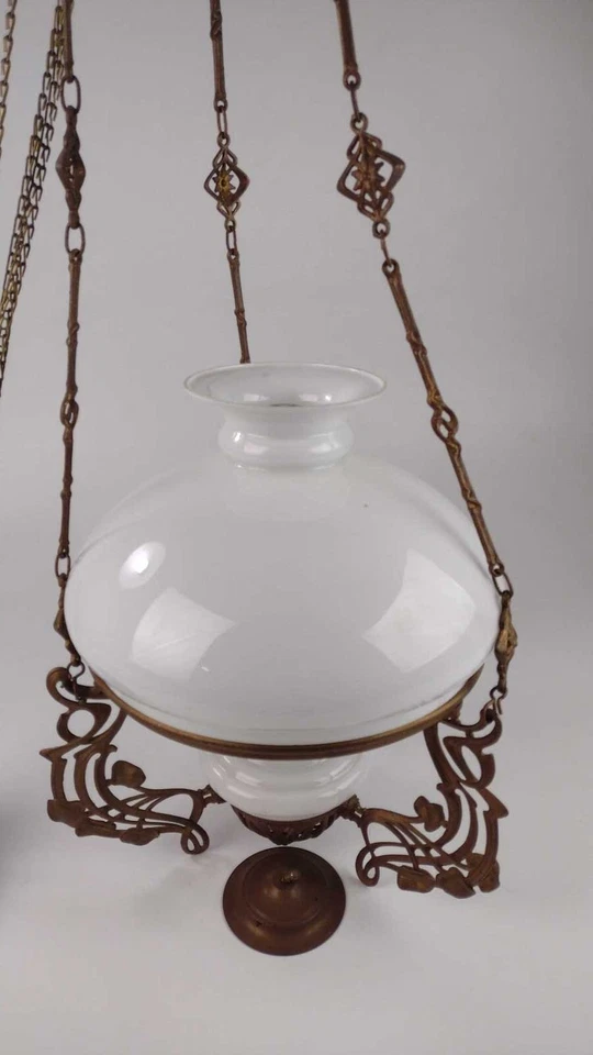 Candelabro antigo pendurado bronze lâmpada a óleo Art Nouveau altura adj queimador ideal - Imagem 2 de 4