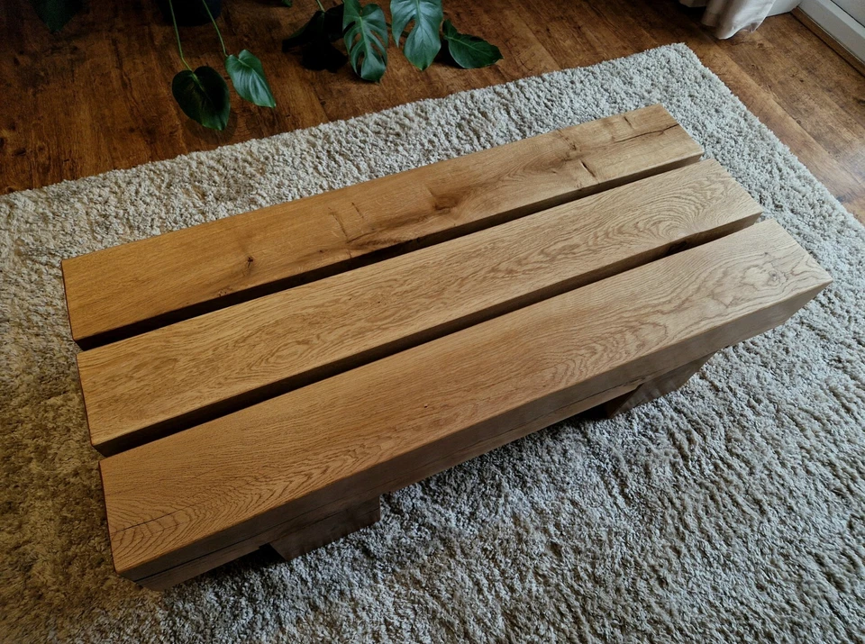 New Handmade Solid Oak Coffee Table By LUEVA.ART Reclaimed Dry Oak Metal Feet  - Image 2 of 4