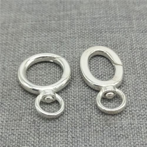 2 Sterling Silver Swivel Circle Clasps 925 Silver Oval Push Clasp for Necklace - Picture 1 of 7