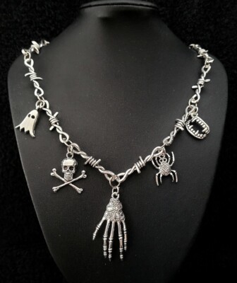 Barbwire Halloween Necklace Thorn Ghost Skull Spider Vampire Teeth Skeleton  Hand