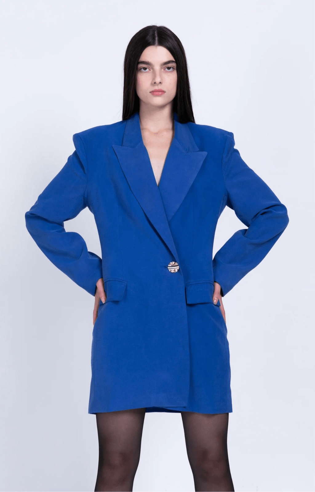NWT Sabina Musayev Lined Single Breasted Giada Tailored Blazer Dress Blue Medium