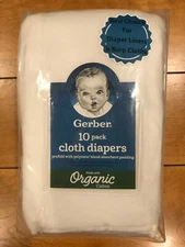 Gerber Organic White Prefold Cloth Diapers w/ Absorbent Padding - 10-Pack
