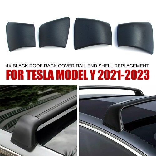 4PC Black Roof Rack Cover Rail End Shell Replacement For Tesla Model Y 2021-2023 - Foto 2 di 18
