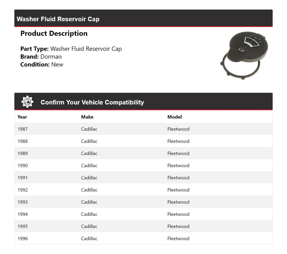 For 1987-1996 Cadillac Fleetwood Dorman Washer Fluid Reservoir Cap 1988 1989 - Image 2 of 4